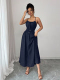 2026 Cross-Border European and American Amazon Design-Inspired Strapless Sleeveless Ruched Waist Solid Color Camisole Women's Dress
