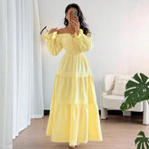 2026 Cross-Border European and American New Spring Elegant Puff Sleeve Long-Sleeve Dress