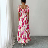 AliExpress Cross-Border Amazon New Beach Vacation Style Puff Sleeve Dress Women's European and American Floral Print High Waist