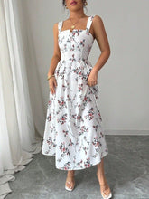 European and American New Style French Dress, Cross-Border Summer Spaghetti Strap Waist-Cinching Women's Casual Travel Floral A-Line Long Dress