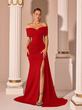 New One-Shoulder Satin Solid Color Evening Dress Slim-Fitting Slit Fishtail Dinner Party Host Accessible Luxury Dress