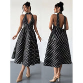 2026 Amazon European and American Cross-Border Trade Polka Dot Tie-Back Sexy Deep-Neck Backless Long Dress