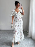 Summer Women's New Fashion Style Vacation Casual Slim Fit Printed Design Elegant Vacation Summer Romantic Dress