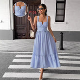 In-Stock 2025 Summer European and American Foreign Trade Amazon Cross-Border Women's V-Neck Striped Strap Dress
