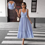 In-Stock 2025 Summer European and American Foreign Trade Amazon Cross-Border Women's V-Neck Striped Strap Dress