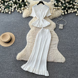 Korean-Style Knitted Ruffled Slim-Fit Two-Piece Set for Women, Summer Slim-Fit, Mature and Elegant Style, Workwear Outfit