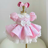 Children's Dress Cute Girl Princess Party Puff Sleeve Polka Dot Dress Bow Lace Children's Birthday Dress