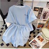Casual Running Sportswear suit Women's Summer Korean-style Loose White Foreign-style Short-sleeved Shorts Student Two-piece Fashionable Set