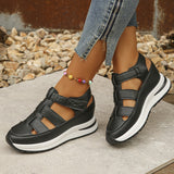 Summer new wedge sandals covered head hollow breathable women's foreign trade plus size sponge thick-soled velcro women's shoes