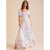 Tiktok Cross-Border European and American Style Spring and Summer New Puff Sleeve Printed Lace Tube Top with Pleated Flared Skirt Women's Clothing