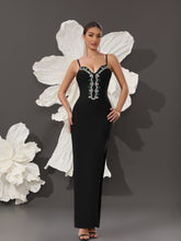 In Stock | Sexy European and American Style Women's Dress with Heavy Rhinestone Embellished Off-Shoulder Strapless Dress, Slim Fit, Elegant Slit Evening Gown