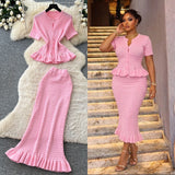Korean-Style Knitted Ruffled Slim-Fit Two-Piece Set for Women, Summer Slim-Fit, Mature and Elegant Style, Workwear Outfit