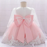 Baby Girls Dress Newborn Girl Long Sleeve Lace Party Wedding Dresses With Big Bow Infant Girl 1st Birthday Princess Dress