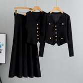 Korean version of slim fit small Chanel style skirt sweater three-piece suit women 2025 autumn and winter new vest knitted cardigan suit