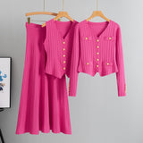 Korean version of slim fit small Chanel style skirt sweater three-piece suit women 2025 autumn and winter new vest knitted cardigan suit