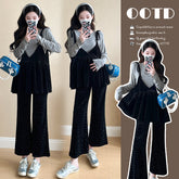 Maternity wear autumn new style camisole top velvet flared pants sweet fashion slim suit for women