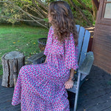 European and American Plus-Size Women's Loose-Fitting Bohemian Round-Neck Lantern-Sleeve Sweet Girl Dress Wholesale from Source Factory