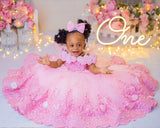 Flower Girl Dresses For Wedding Luxury Pink Tulle Pearls Lace Ball Gown Princess First Communion Birthday Photos Shoot Dresses