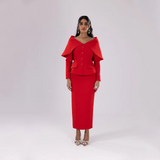 Red Simple Evening Dreeses with Button Cloak Long Sleevles Prom Gowns Customized Straight Ankle Lenght Wedding Guest Party Dress