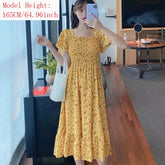 2025 New Spring Summer Dress Women Mini Dresses Female Short Sleeve Elastic Bust Printed Floral Pleated Backless Casual Dress