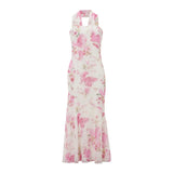 hirigin Womens Floral Strapless Dress Y2k Backless Sleeveless Tube Long Dresses Sexy Mesh Bodycon Summer Beach Party Sundress