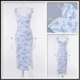 Townlike Midi Long Print Dress Women Spaghetti Strap 2023 Summer Dress Slim Bodycon Nightclub High Split Sexy Party Dresses
