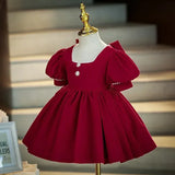 2025 Red Dress For Children Formal Party Dresses For Baby Girl ClothesKids With Big Bow Girls Teenagers Beading Plain Ball Gown
