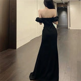 Red Sexy Backless High Waist Split Ruffles Package Hip Dress Elegant Off Shoulder Party Evening Dresses Women 2025 Summer Dress