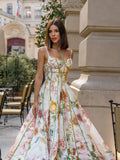 Chic Printed Sleeveless Halter Women's Vestidos Elegant Waist-cinching A-line Maxi Dresses 2026 Summer Lady Vacation Streetwear