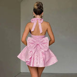 Townlike Jacquard Bow Waist Wrap A-line Dress Women Halter Mini 2025 Spring Summer Dress Nightclub Sexy Party Dresses