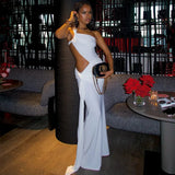 Leosoxs One Shoulder Backless Sexy Maxi Dress Women Gown Fashion Off-shoulder Backless Sleeveless Bodycon Beach Long Dress