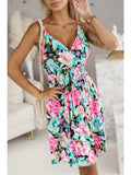 New Fashion Women's Summer Wrap Pleated Dresses Ladies Floral Print Sexy Spaghetti Strap Sling DressBeach Dress A Line Sundress