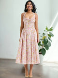 YENKYE Lace Trim Floral Print Halter Dress For Women Sexy Backless Low Waist Midi Summer Dresses Holiday Party Robe