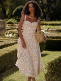 Townlike Waist Wrap Print A-line Midi Long Dress Women Spaghetti Strap 2024 Spring Summer Dress Backless Sexy Party Dresses