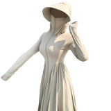 Long sunscreen clothes women's 2026 summer new dress UV protection full body sunscreen clothes ice silk long dress blouse