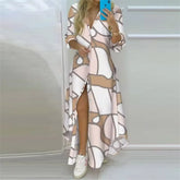 Summer Women Boho Printed Long Shirts Elegant Dress Turn-down Collar Long Sleeve Female Casual Split Shirt Evening Maxi Dresses