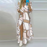 Summer Women Boho Printed Long Shirts Elegant Dress Turn-down Collar Long Sleeve Female Casual Split Shirt Evening Maxi Dresses