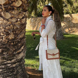 Elegant Embroidered White Dress Women Chic Lapel Long Sleeve High Waist Lace Up Maxi Dresses Fashion Female Hollow Out Vestidos