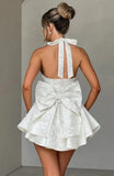 Halter Jacquard Backless Bow Short Summer Dress Woman Sexy A-line Pink Mini Dresses Y2K Evening Party New Birthday White Blue