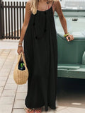 Solid color camisole dress for women in summer, loose and large, sleeveless, long vacation beach vest, long skirt