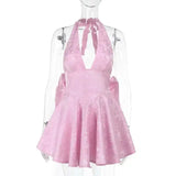Townlike Jacquard Bow Waist Wrap A-line Dress Women Halter Mini 2025 Spring Summer Dress Nightclub Sexy Party Dresses