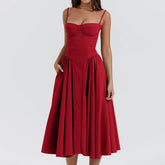 Summer Women Elegant Sleeveless Backless Pleated Dresses Lady Sexy Solid Sling Midi Dress 2024 Female Party Evening A-line Robes