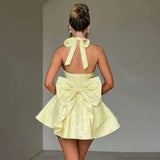 Townlike Jacquard Bow Waist Wrap A-line Dress Women Halter Mini 2025 Spring Summer Dress Nightclub Sexy Party Dresses