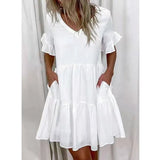 Women Summer Dress Casual V Neck Short Sleeve Butterfly Sleeve Floral Leaf Letter Print Mini Dresses Vestidos YSX9032
