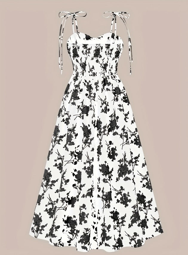 2025 European and American Cross-Border Amazon Independent Station French Summer Waist Sexy Floral Slim Suspender Dress