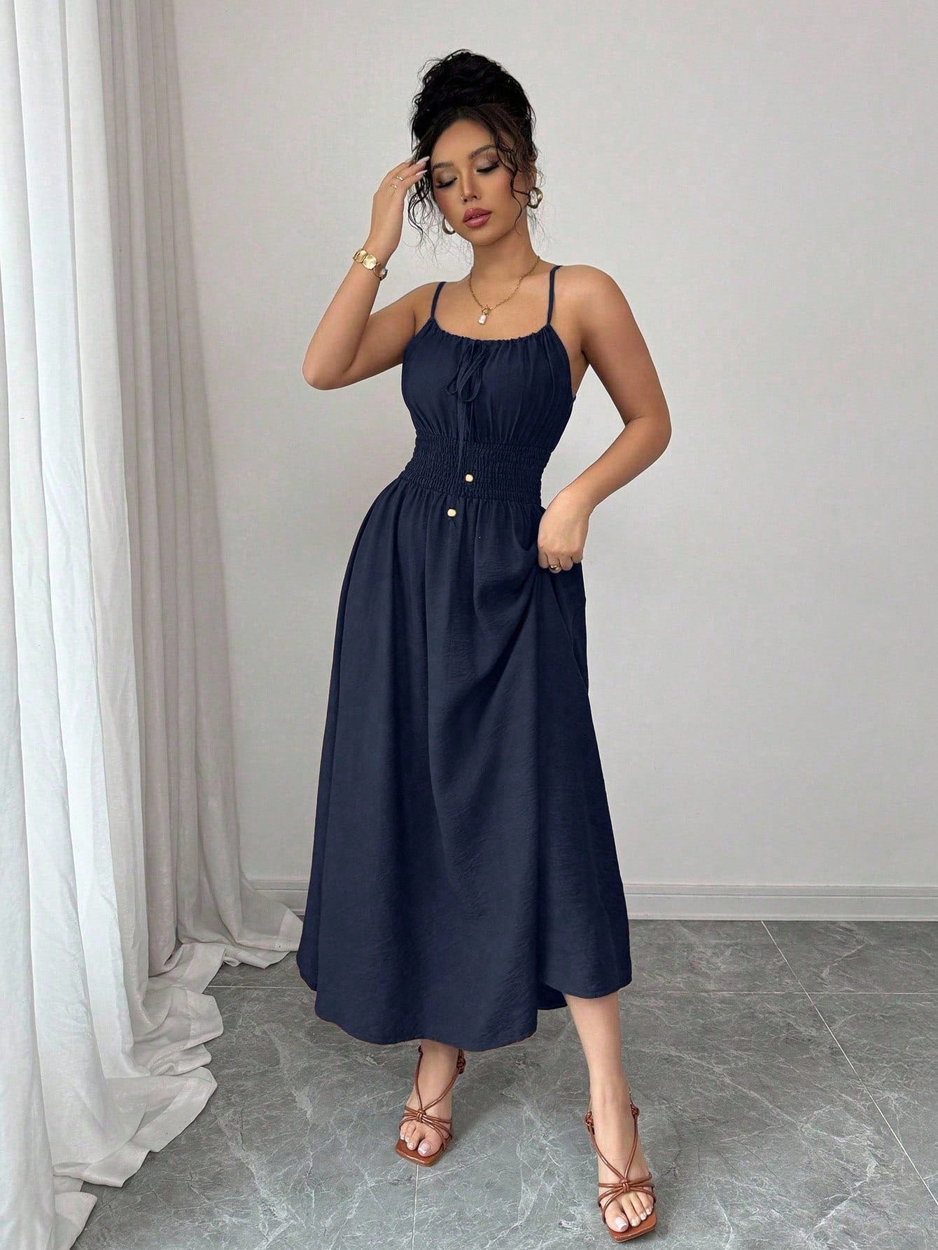 2026 Cross-Border European and American Amazon Design-Inspired Strapless Sleeveless Ruched Waist Solid Color Camisole Women's Dress
