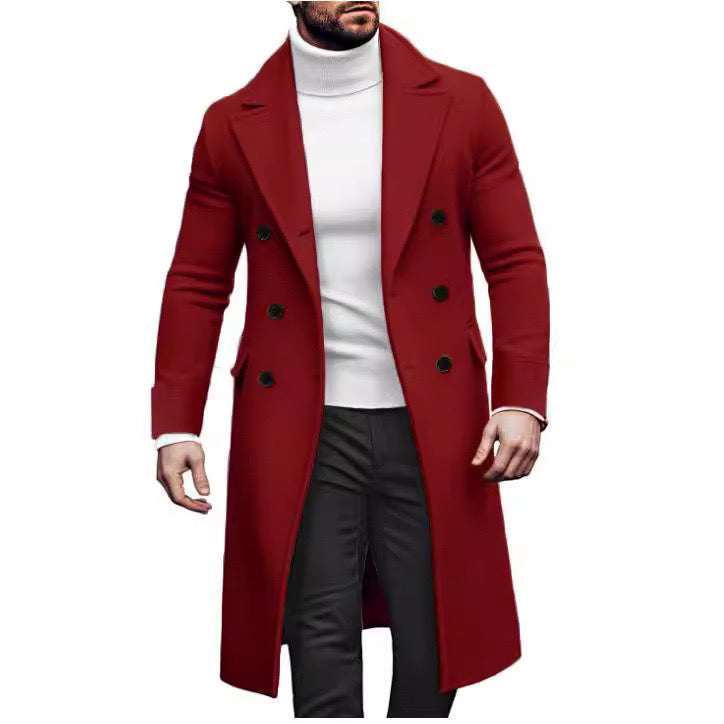 European station 2024 new woolen long coat men Amazon double-breasted jacket European version AliExpress spot eBay