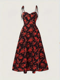 2025 European and American Cross-Border Amazon Independent Station French Summer Waist Sexy Floral Slim Suspender Dress