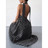 2026 Amazon European and American Cross-Border Trade Polka Dot Tie-Back Sexy Deep-Neck Backless Long Dress