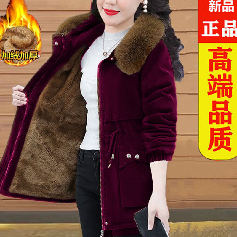 Cotton coat young mother winter parka mid-length new women's loose plus velvet lamb down thickened coat